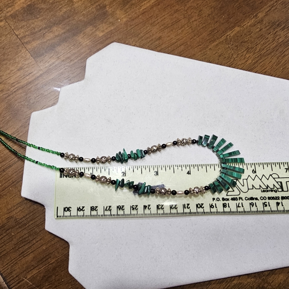 Malachite Necklace with Onyx, Glass, and Silver Beads - Picture 15 of 15